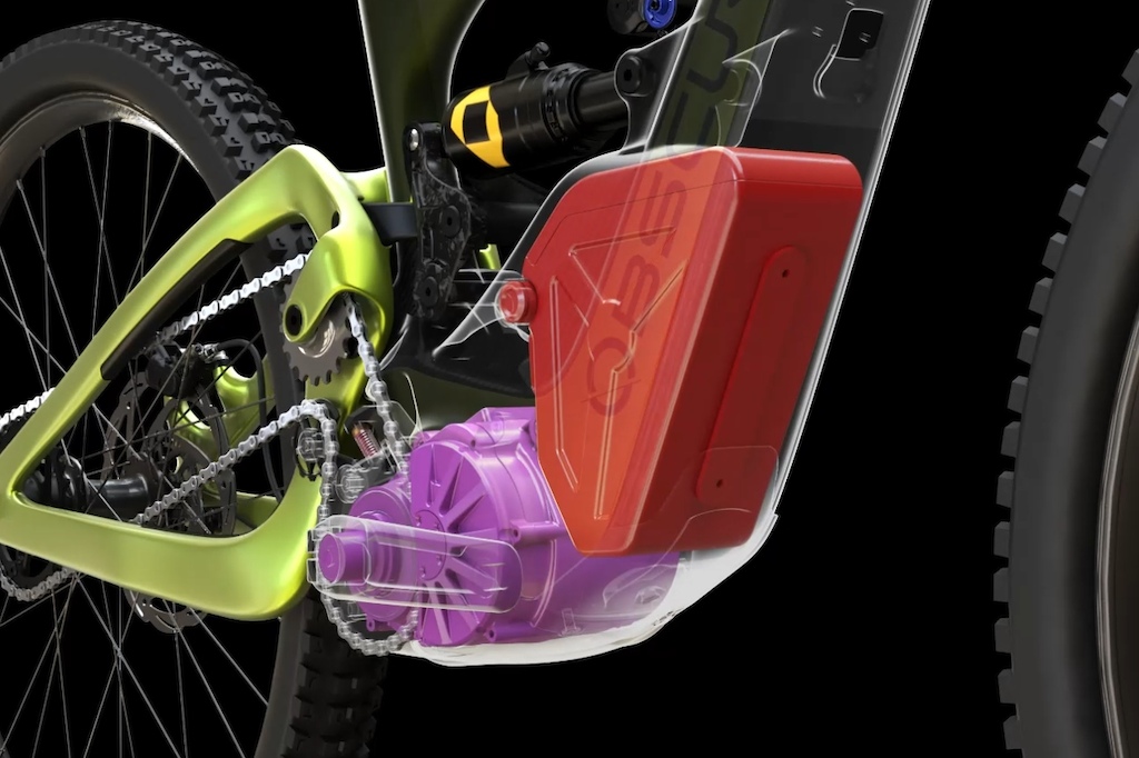 Cutaway illustration showing the Obscur Enyx battery and drive-unit placement